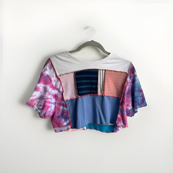 One Of A Kind! Rare Hand-Made Grandmothergoods Brooklyn patchwork Crop Top Tee - Picture 1 of 5